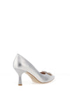 Emis Leather Embellished Brooch Heeled Shoes, Silver