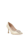 Emis Leather Embellished Brooch Heeled Shoes, Gold