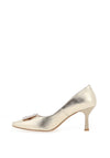Emis Leather Embellished Brooch Heeled Shoes, Gold