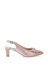 Emis Leather Shimmering Bow Sling Back Mid Heeled Shoes, Pink