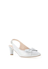 Emis Leather Shimmering Bow Sling Back Mid Heeled Shoes, Silver