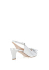 Emis Leather Shimmering Bow Sling Back Mid Heeled Shoes, Silver