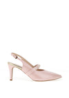 Emis Leather Stud Pearl Sling Back High Heels, Baby Pink