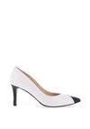 Emis Leather Patent Monochrome Heeled Shoes, White & Navy