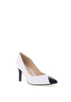 Emis Leather Patent Monochrome Heeled Shoes, White & Navy