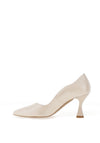 Emis Leather Scallop Trim Court Heeled Shoes, Cream