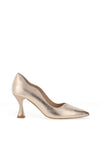 Emis Leather Scallop Trim Court Heeled Shoes, Champagne Gold