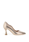 Emis Leather Scallop Trim Court Heeled Shoes, Gold
