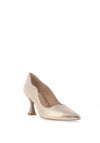 Emis Leather Scallop Trim Court Heeled Shoes, Champagne Gold