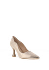 Emis Leather Scallop Trim Court Heeled Shoes, Gold