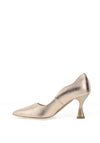 Emis Leather Scallop Trim Court Heeled Shoes, Champagne Gold