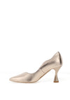Emis Leather Scallop Trim Court Heeled Shoes, Gold
