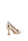 Emis Leather Scallop Trim Court Heeled Shoes, Gold