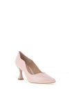 Emis Leather Scallop Trim Court Heeled Shoes, Pink