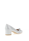 Emis Leather Shimmer Bow Block Heel Shoes, White Silver