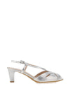 Emis Metallic Caged Peep Toe Mid Heels, Silver
