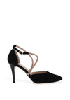 Emis Suede Leather Criss Cross Diamante Heeled Shoes, Black & Gold