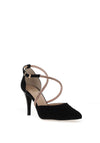 Emis Suede Leather Criss Cross Diamante Heeled Shoes, Black & Gold