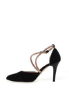 Emis Suede Leather Criss Cross Diamante Heeled Shoes, Black & Gold