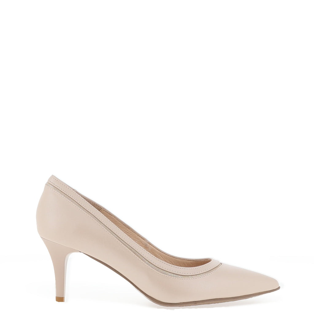 Emis Leather Glitter Trim Court Heels, Beige McElhinneys