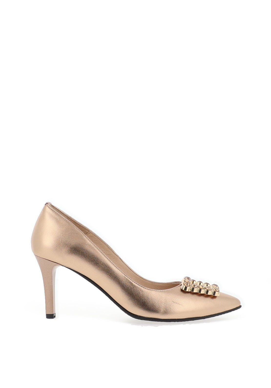 Emis Shimmer Pointed Toe Embellished Heels, Rustic Gold