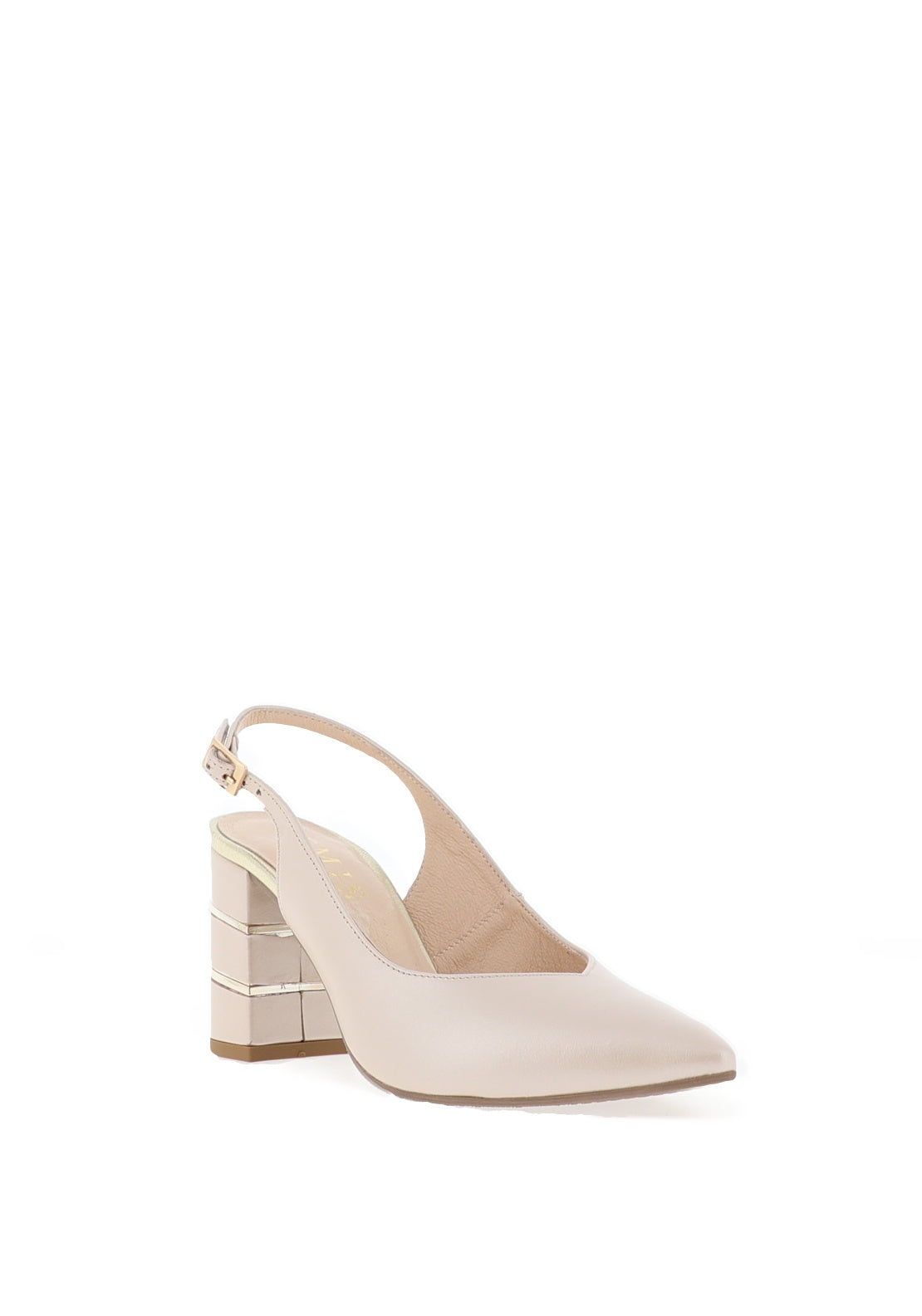 Emis Shimmer Pointed Toe Block Heels, Beige