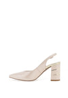 Emis Shimmer Pointed Toe Block Heels, Beige