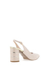 Emis Shimmer Pointed Toe Block Heels, Beige