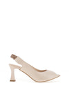Emis Shimmering Leather Sling Back Heeled Shoes, Beige & Gold