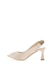 Emis Shimmering Leather Sling Back Heeled Shoes, Beige & Gold