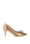 Emis Bow Shimmer Pointed Toe Heels, Rustic Gold