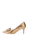 Emis Bow Shimmer Pointed Toe Heels, Rustic Gold
