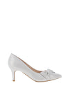 Emis Sparkling Leather Bow Heeled Court Shoes, Silver
