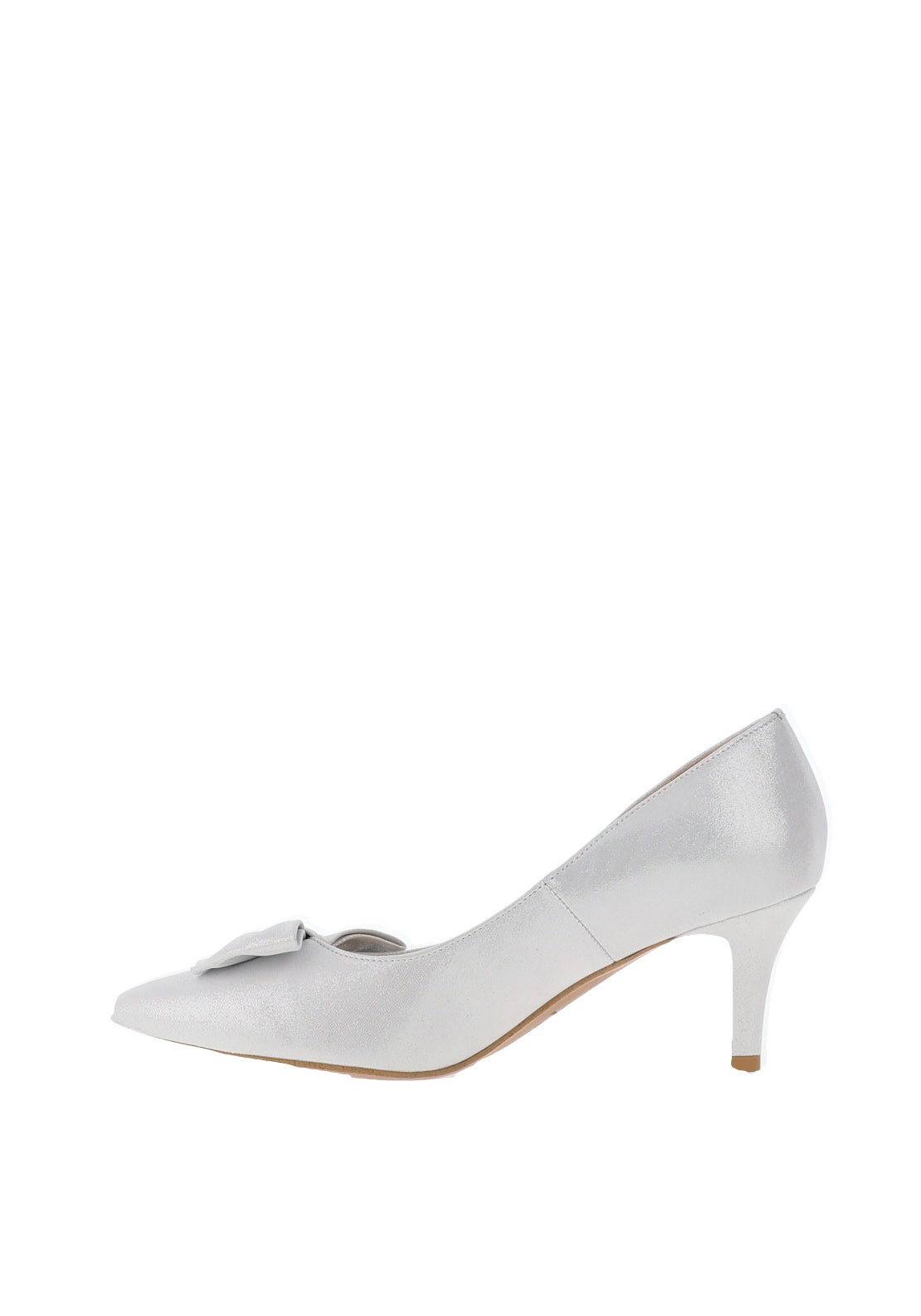 Emis Sparkling Leather Bow Heeled Court Shoes, Silver