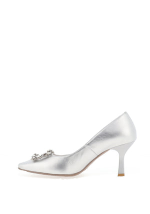 Emis Embellished Brooch Detail Heels, Silver