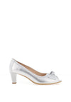Emis Leather Bow Peep Toe Heeled Shoes, Silver