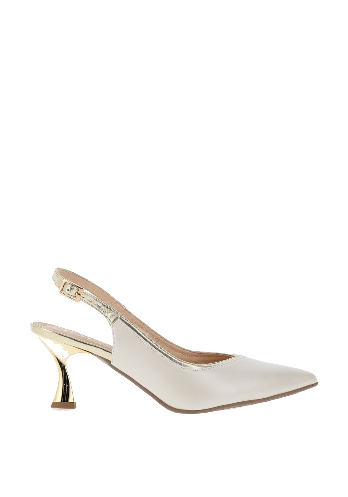 Emis Leather Sling Back Heeled Shoes, Ivory & Gold - McElhinneys