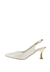 Emis Leather Sling Back Heeled Shoes, Ivory & Gold