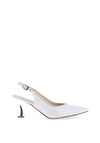 Emis Leather Sling Back Heeled Shoes, White & Silver