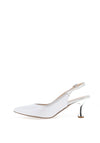 Emis Leather Sling Back Heeled Shoes, White & Silver