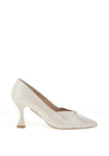 Emis Leather Flat Bow Heeled Shoes, Off White Pearl