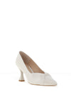 Emis Leather Flat Bow Heeled Shoes, Off White Pearl