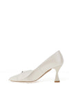 Emis Leather Flat Bow Heeled Shoes, Off White Pearl