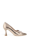 Emis Leather Flat Bow Heeled Shoes, Gold