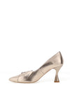 Emis Leather Flat Bow Heeled Shoes, Gold