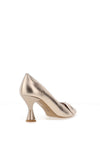 Emis Leather Flat Bow Heeled Shoes, Gold