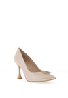 Emis Leather Diamante Encrusted Square Brooch Heeled Shoes, Beige