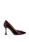 Emis Leather Diamante Encrusted Square Brooch Heeled Shoes, Wine
