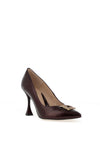 Emis Leather Diamante Encrusted Square Brooch Heeled Shoes, Wine