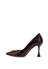 Emis Leather Diamante Encrusted Square Brooch Heeled Shoes, Wine